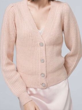 NWT White House Black Market Cardigan Women’s Pink Knit Top Long Sleeve, Size L